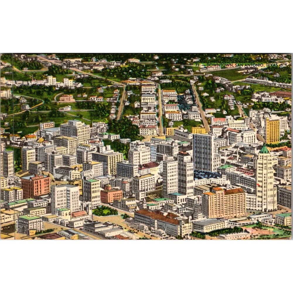 Aerial View of Downtown San Antonio TX Vintage Postcard SP17-24